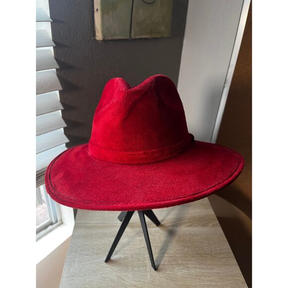 Red Wide Brim Felt Fedora Hat - M - Picture 1 of 7